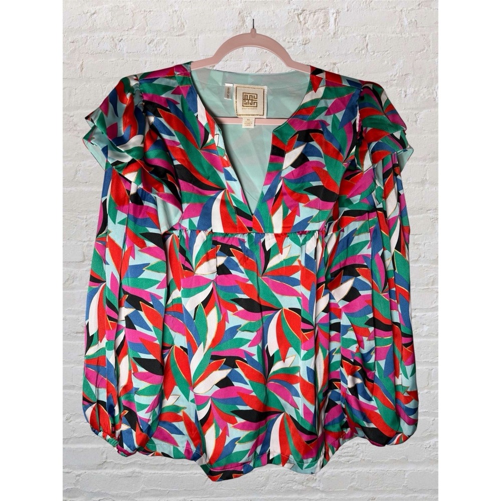 Emily Mccarthy Magnolia Poppy Top Size XL Feminine Floral Colorful Bright
